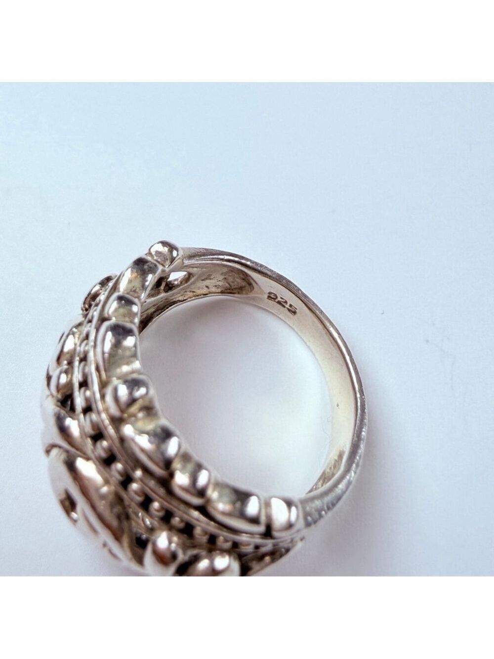 Dome Ornate Scroll & Filigree Dotted 925 Sterling Silver 16.5mm Vintage Ring - Picture 8 of 10
